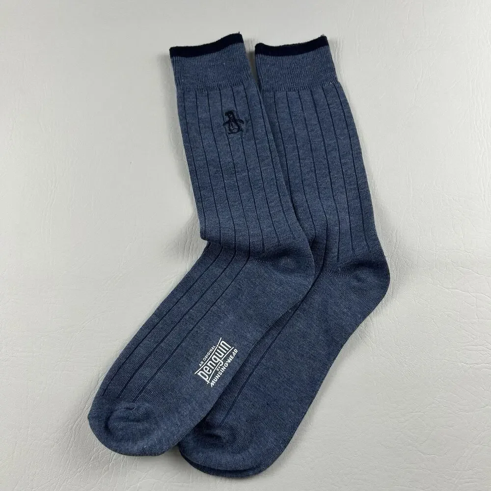 Original Penguin Men’s Blue Ribbed Crew Dress Socks 1 Pair